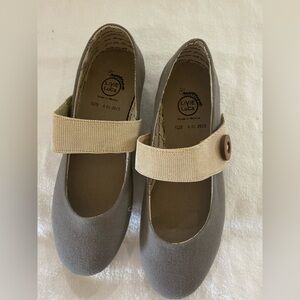 Livie & Luca Gray Canvas Mary Janes with Cream Strap